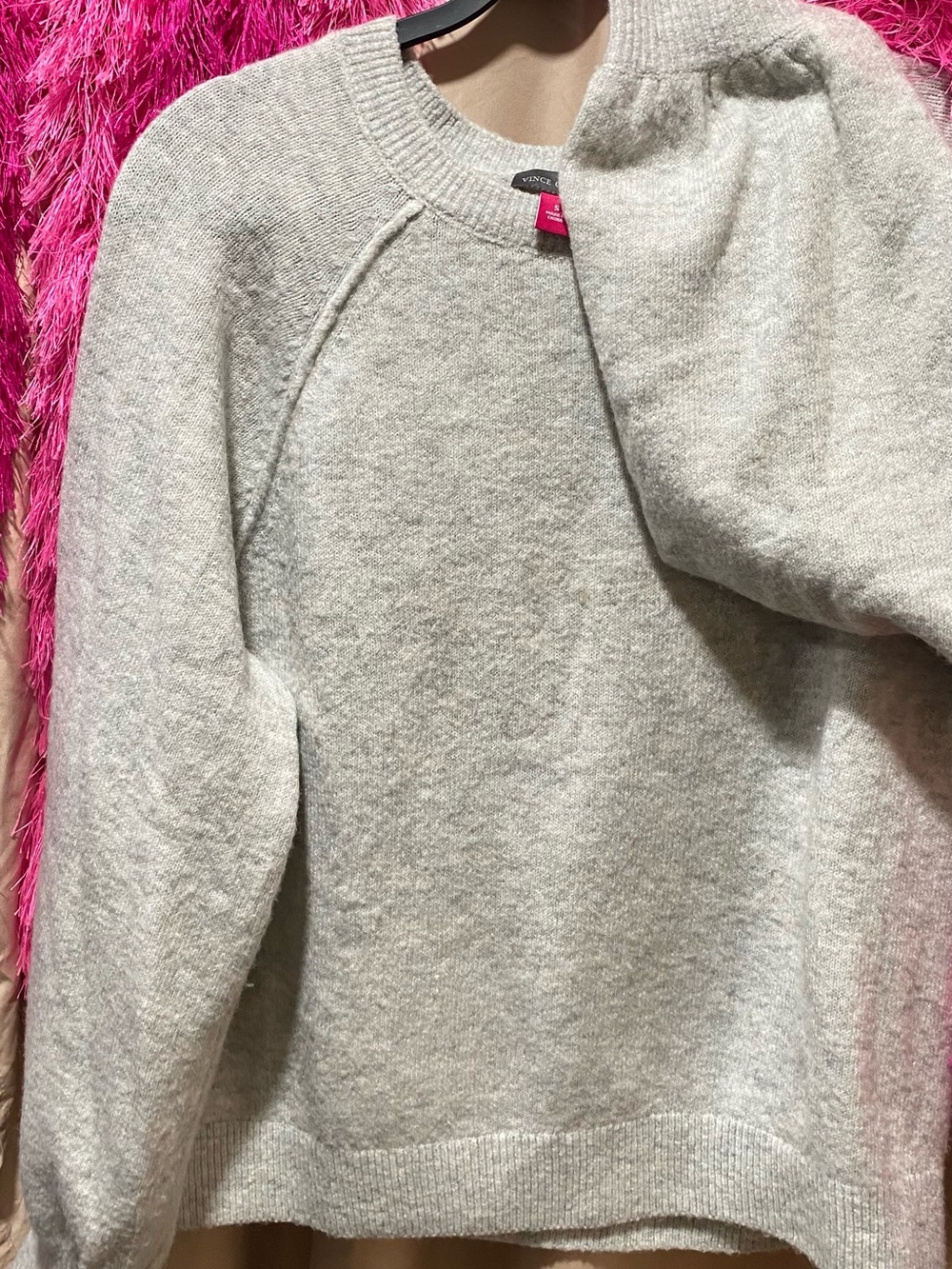 Vince Camuto Light Gray Ribbed Crewneck Sweater